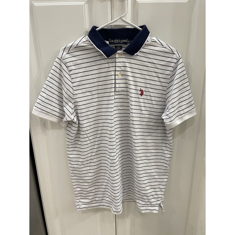 U.S. Polo Assn. Navy Striped Golf Polo Short Sleeve Size Medium